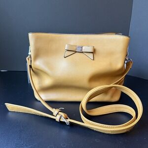 Nine West Crossbody Purse‎ Mustard Yellow Faux Leather Bow Accent  Shoulder Bag